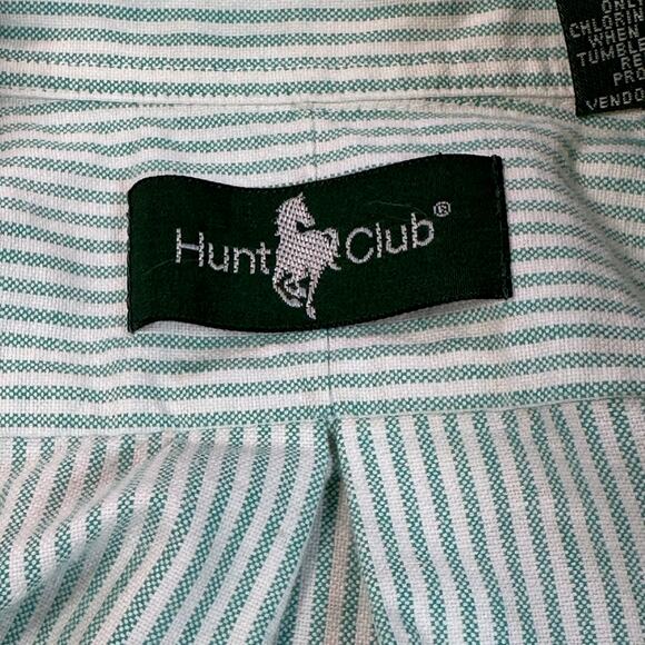 Hunt Club Shirt Mens Large Green White Stripe Embroidered Chest Cotton Button - Picture 7 of 10